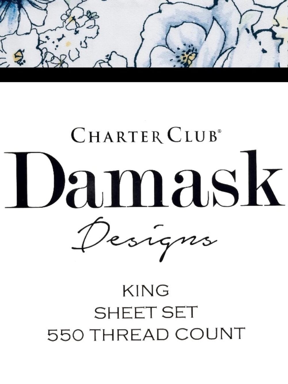 new Outlined Floral Cornflower Charter Club Solid 550 TC Cotton KING Sheet Set
